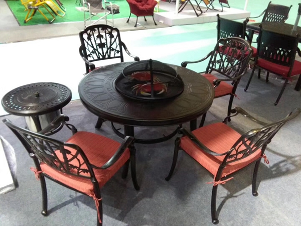 Cast aluminum tables and chairs